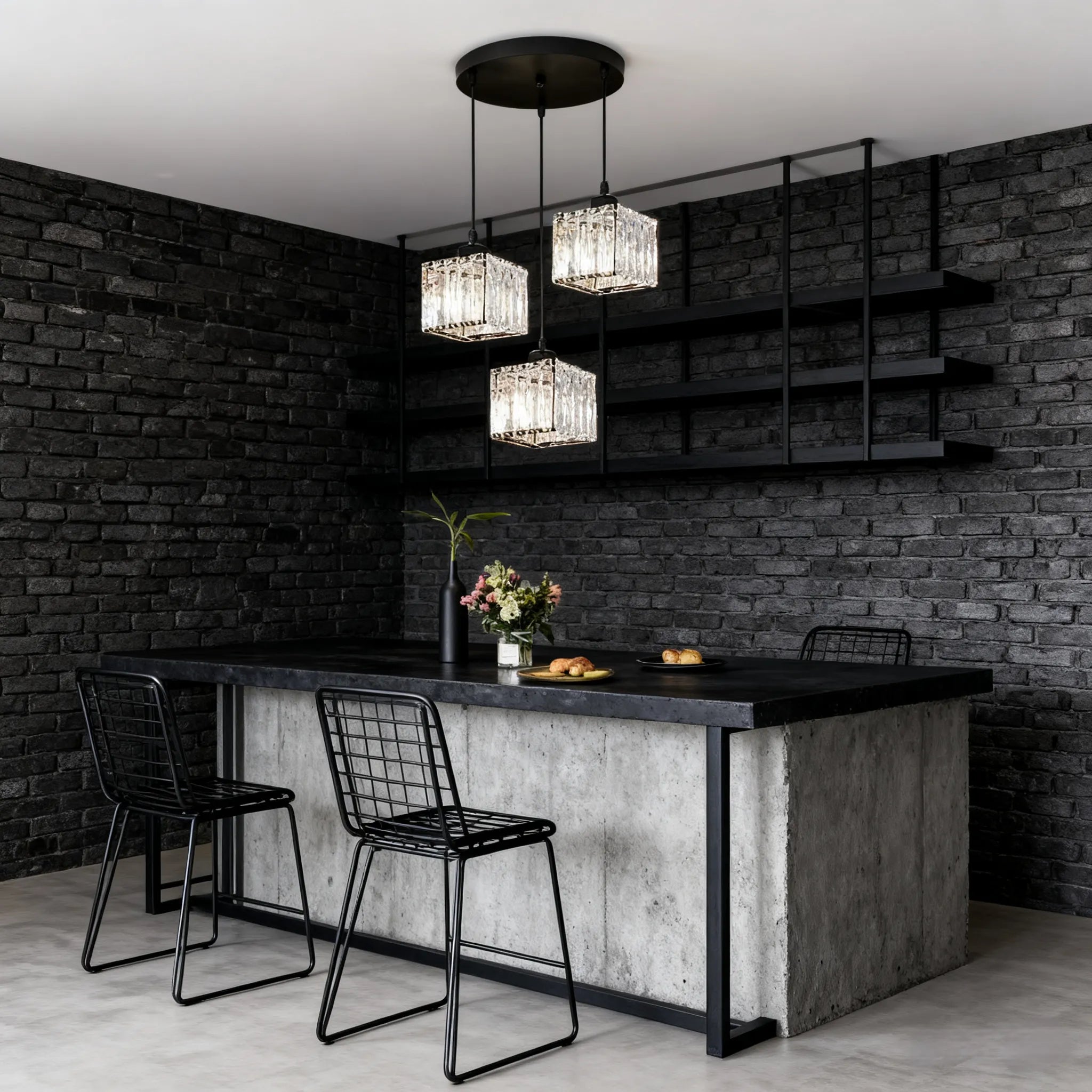 Nordic Black Pendant Light Dining Room 3-Head